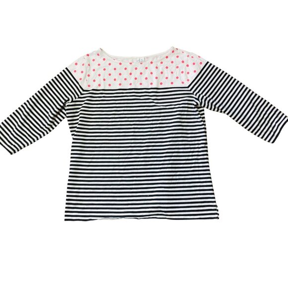 Elle Womens XL Black & White Striped Polka Dot Top Pink Quirky Unique Shirt - Picture 1 of 5